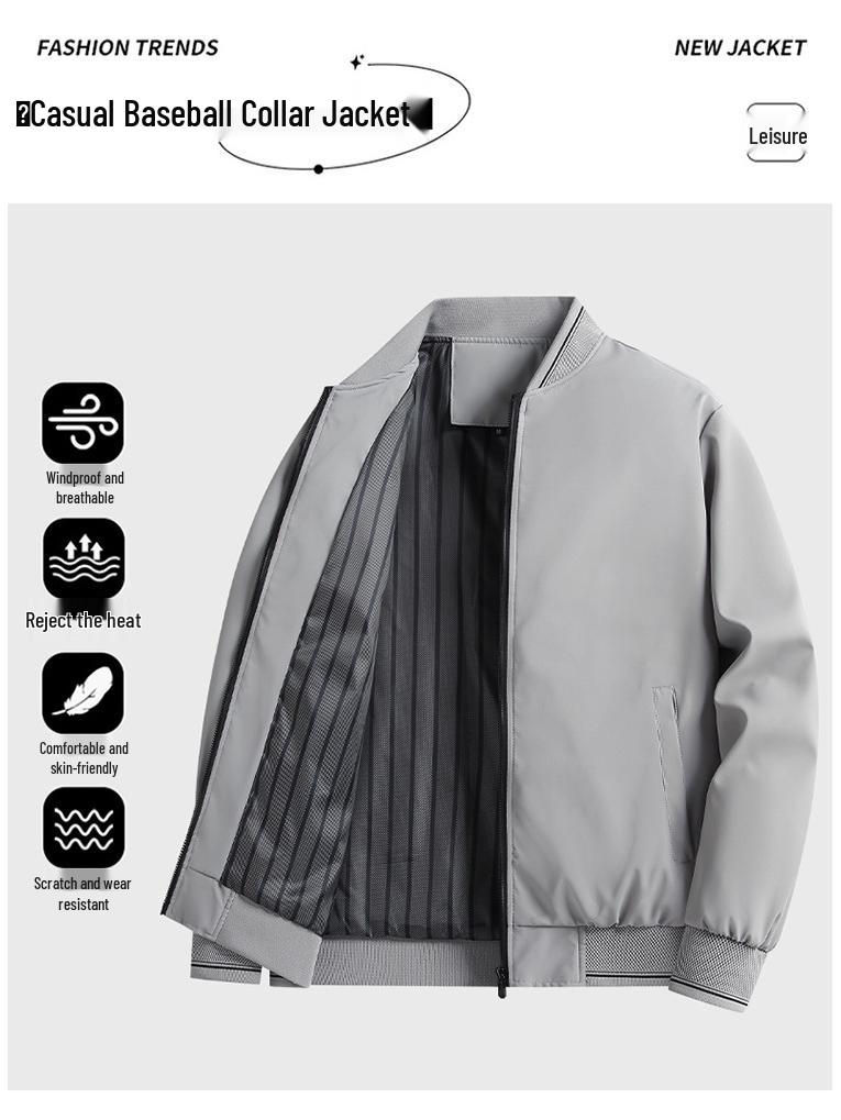 Men's Spring & Autumn Loose Solid Color Jackets - Middle-Aged Dad Business Casual Fashion