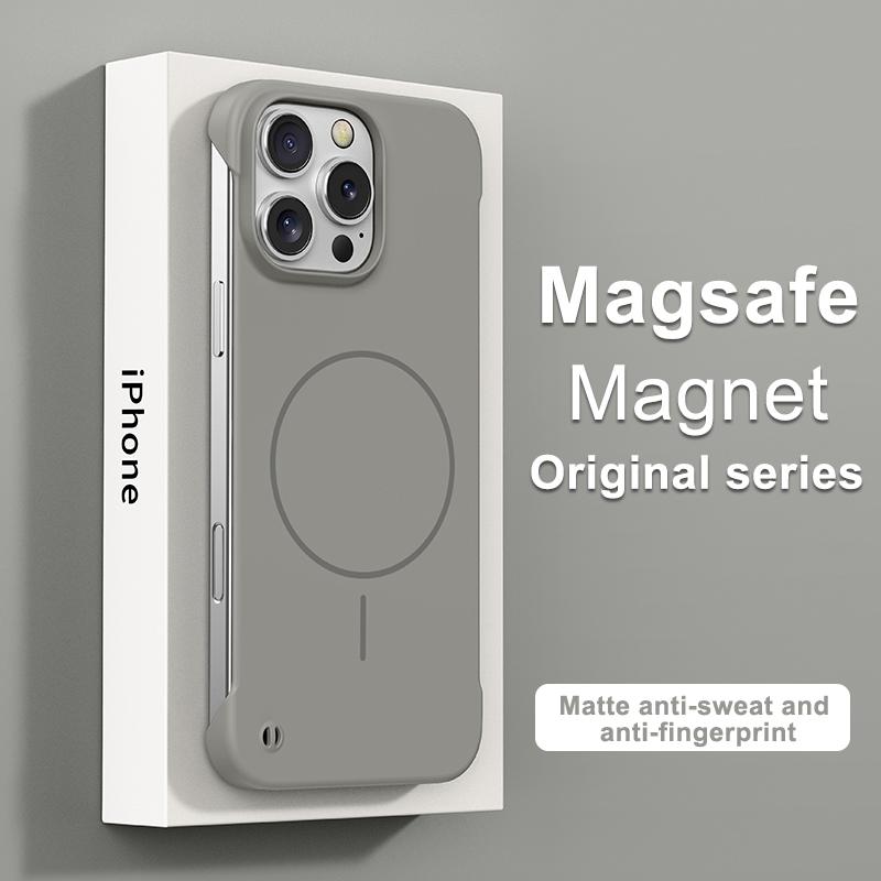 

Роскошный безрамочный тонкий чехол для телефона Magsafe для iPhone 16E 15 Pro 14 Pro Max 13 12 Беспроводная зарядка Ударопрочный Магнитный Жесткий ПК Бампер iPhone 16 Pro светло-серый