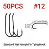50PCS Standard Wet Nymph Fly Tying Hook Ultra Sharp Hooks for Wet Flies Copper John Fly Trout Fishing Lures #8-#18