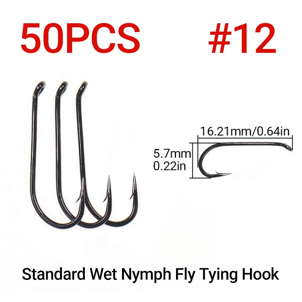 50PCS Standard Wet Nymph Fly Tying Hook Ultra Sharp Hooks for Wet Flies Copper John Fly Trout Fishing Lures #8-#18