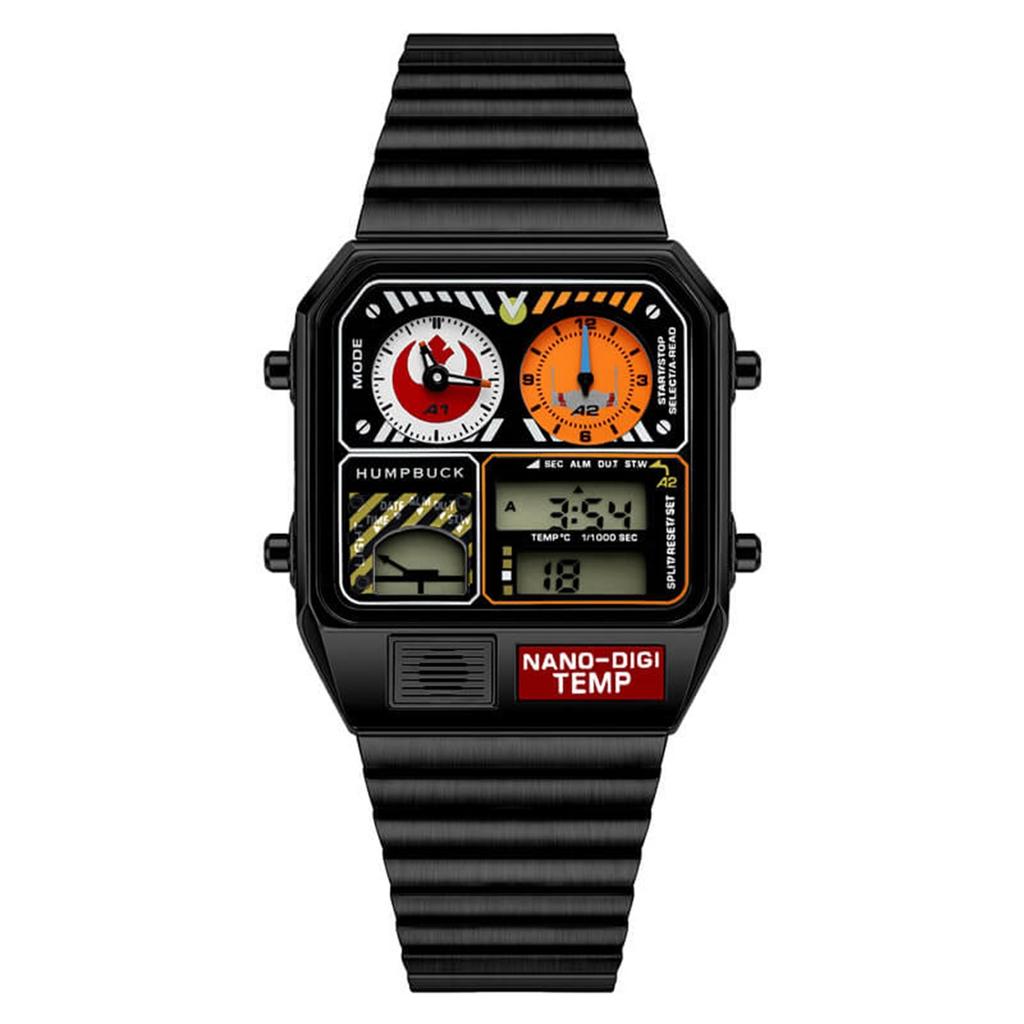 Classic Design Stainless Steel Watches for men with LED Digital Display and Temperature Calendar