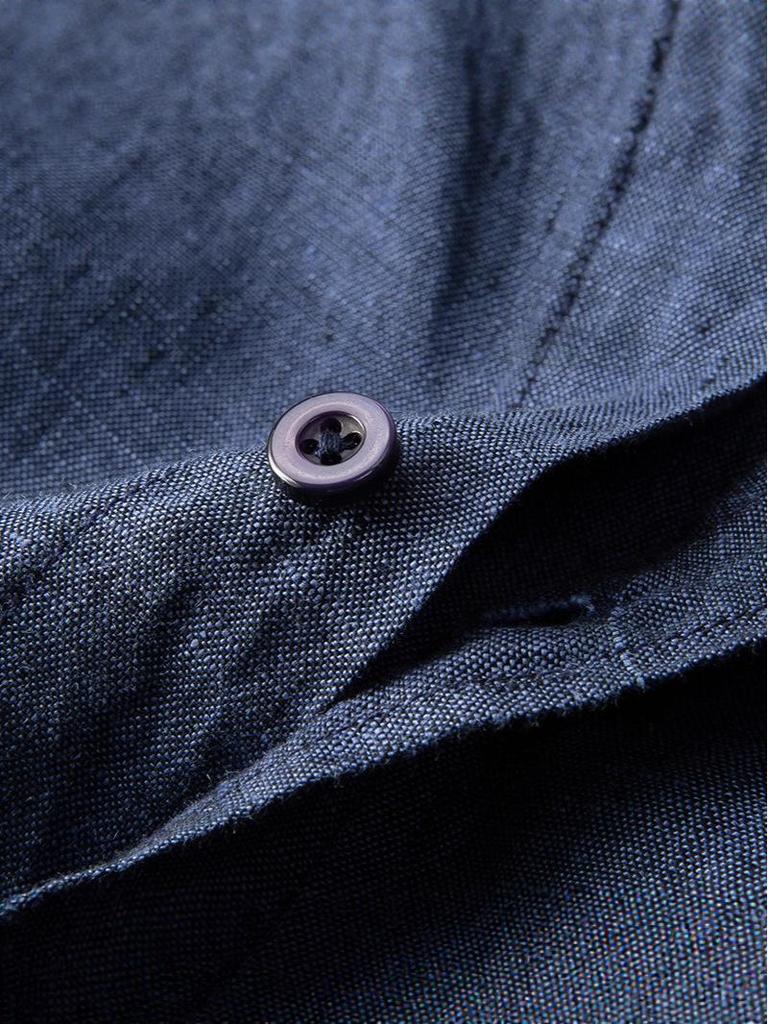 Men's Casual Long Sleeve Cotton Linen Shirt with Turn-Down Collar - Lightweight, Loose Fit for Spring & Autumn.