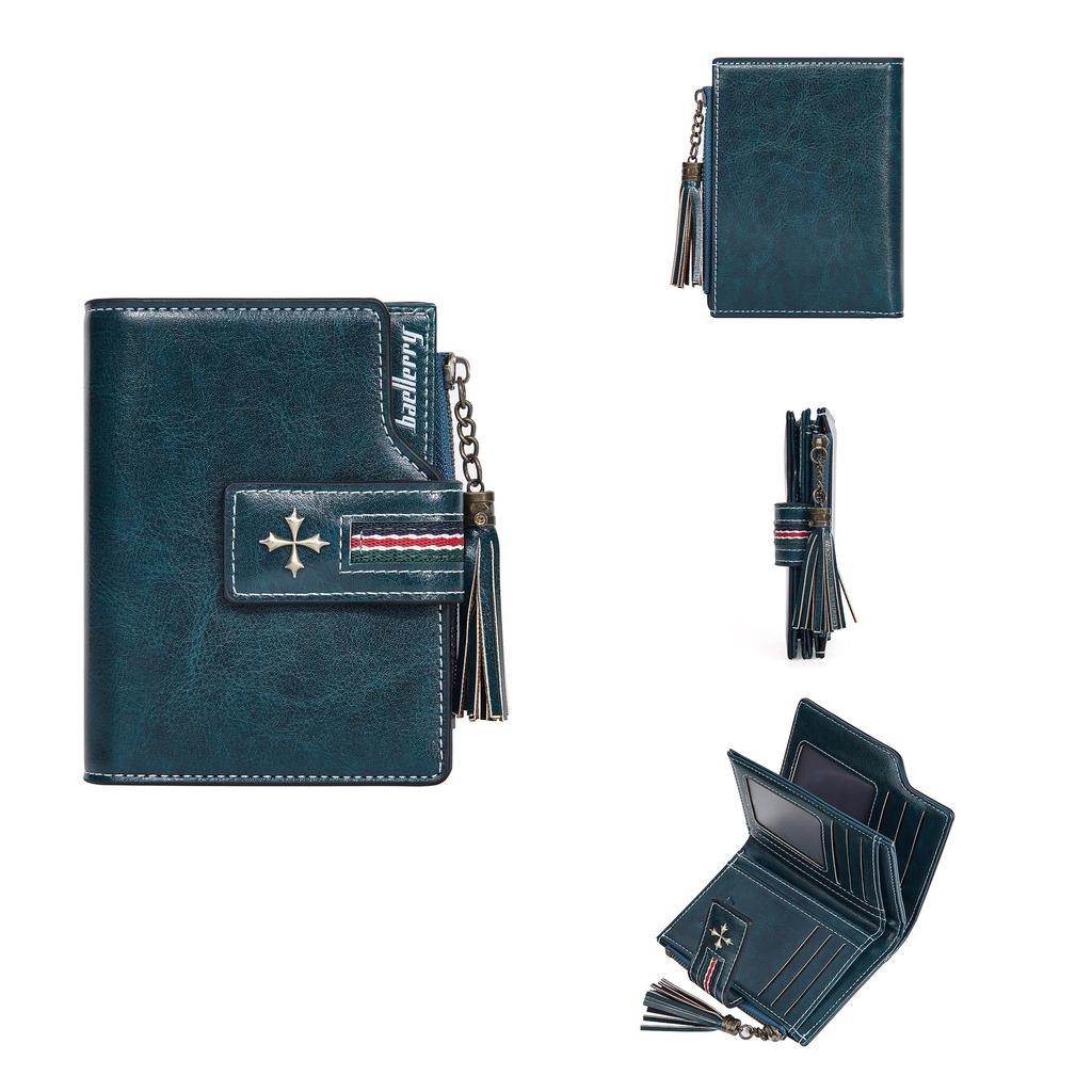 New pu women's wallet Korean oil wax leather fringed fashion short multi-card zipper change bag