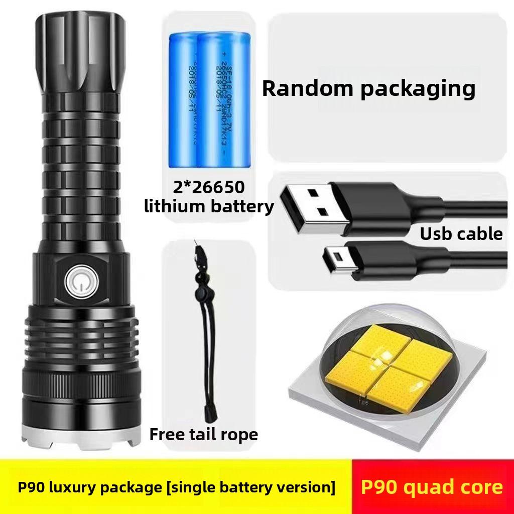 Rechargeable Led Super Bright Long-range Multi-function Outdoor Exploration P90 Strong Light Flashlight