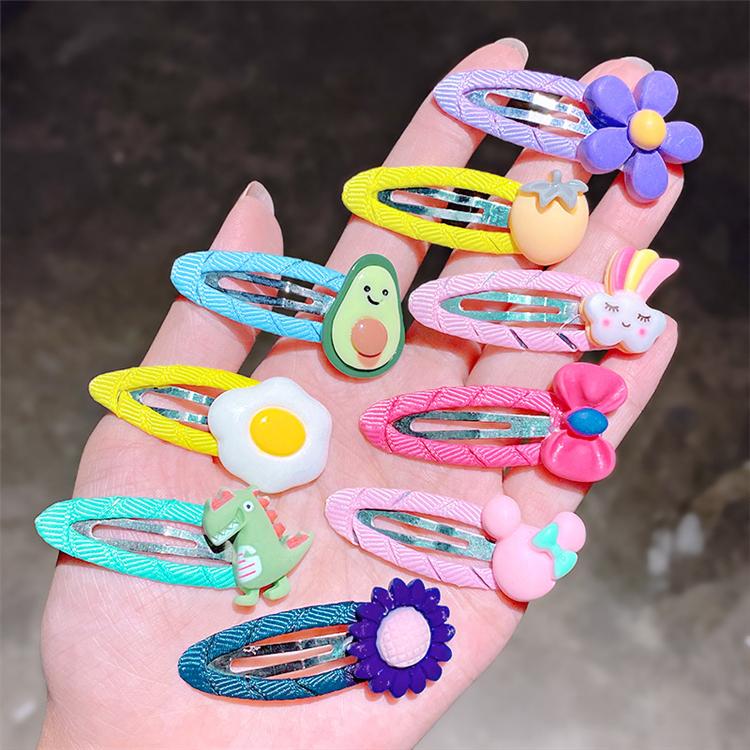 2021 Cute 10 Pcs/set Cartoon Hair Clips for Baby Girl Hairclip Flower Fruit Hair Pins Kids Hair Accessories Gift