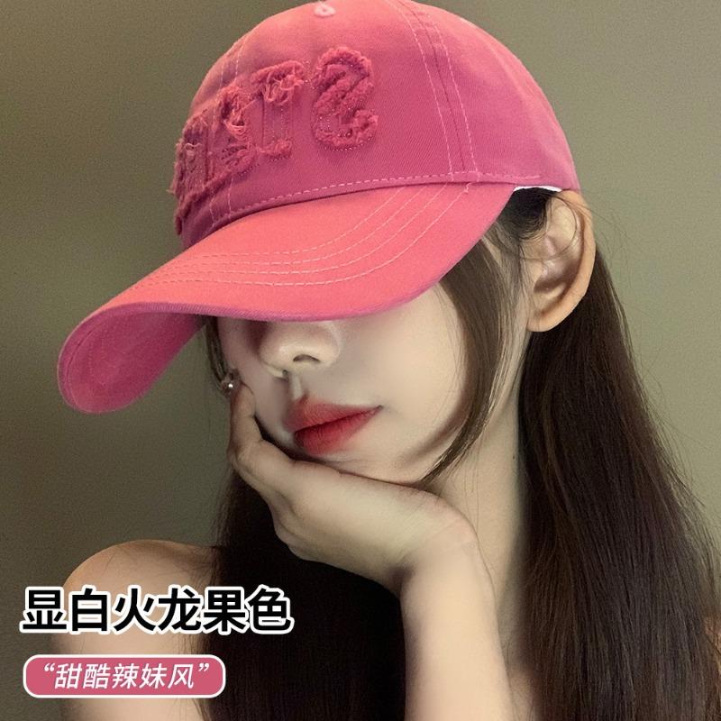 Pink baseball cap women's casual versatile big head circumference cap letter burr hat