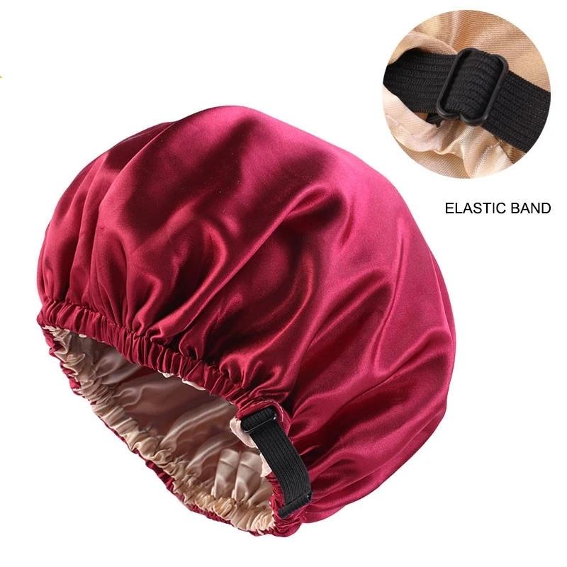 Waterproof Shower Cap Leopard Print Double Layer Elastic Shower Hair Cover Reusable Wave Point Shower Cap Bathroom Supplies