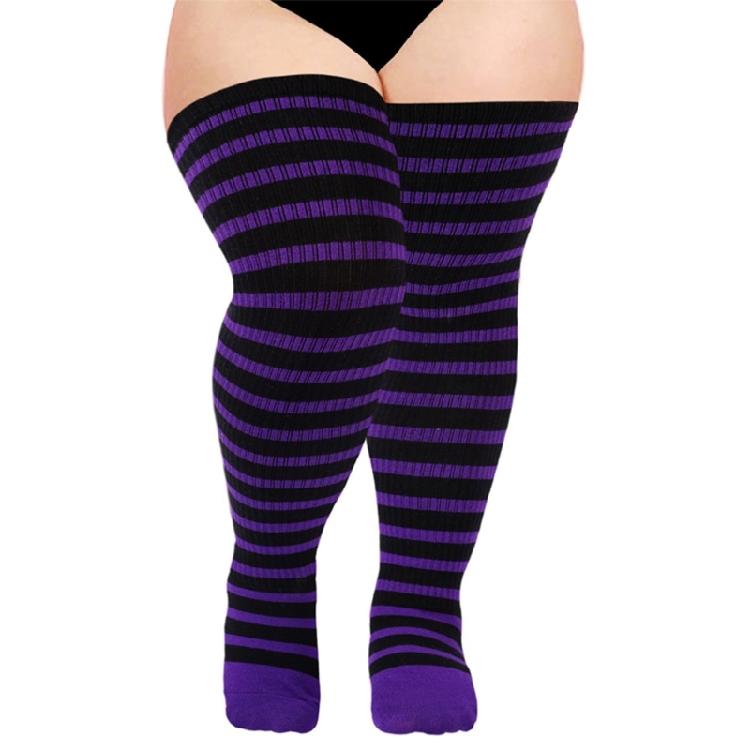 Halloween Weihnachten Gestreifte Gestrickte Oberschenkelhohe Socken für Damen Dicke Oberschenkel Überknielange Strümpfe Super Elastische Strumpfwaren