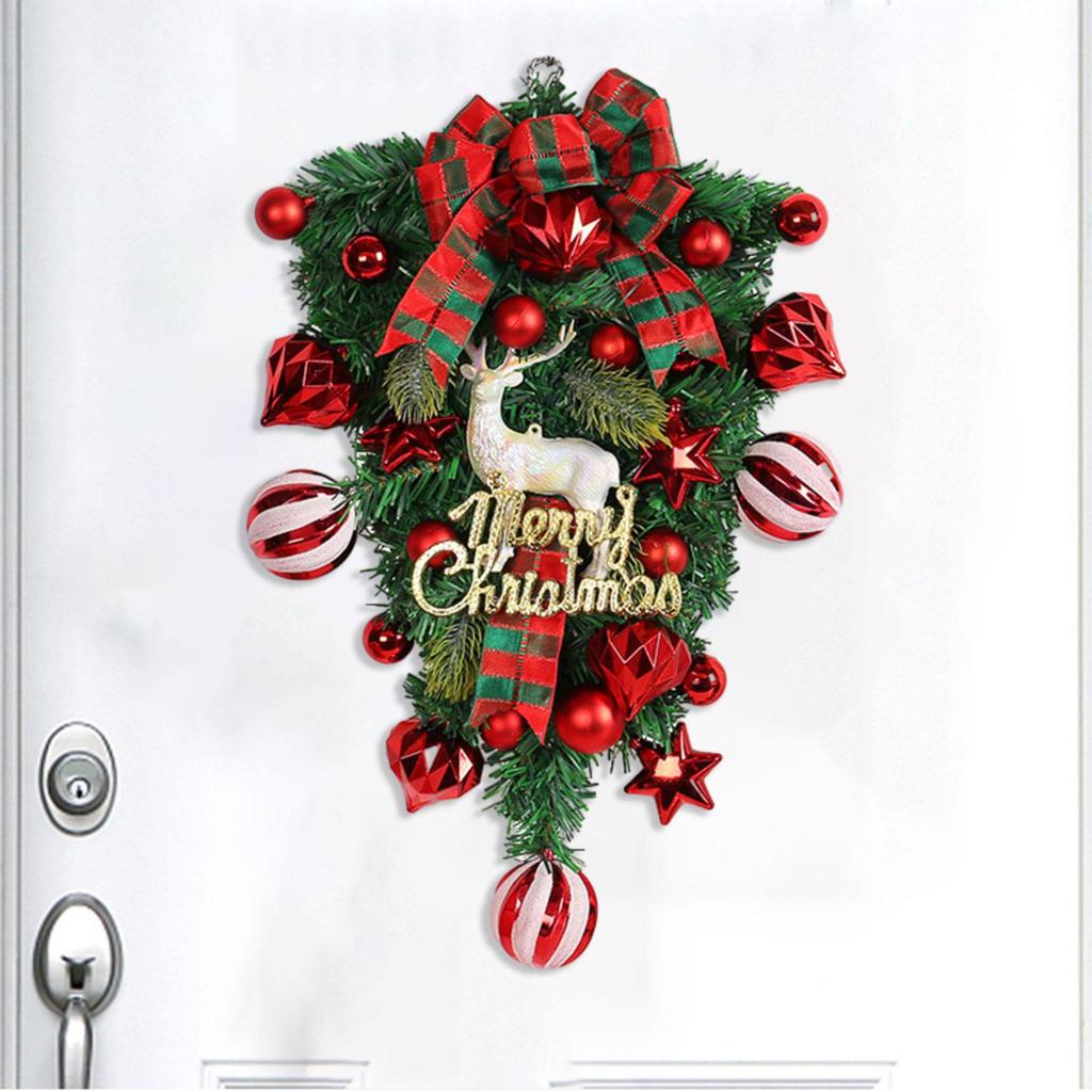 Christmas Teardrop Swag Wall Hanging Ornament Christmas Wreath Xmas Garland for Fireplace Holiday Porch Front Door Decoration