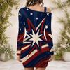 Women Plus Size One Shoulder Strap Long Sleeve Printed Red Blue White Bodycon Mini Dress
