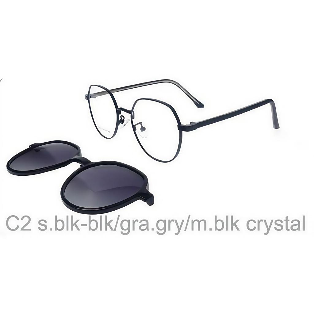 8305 High-End Polarized Magnetic Clip-on Sunglasses with Metal Round Frame and Acetate Temples.