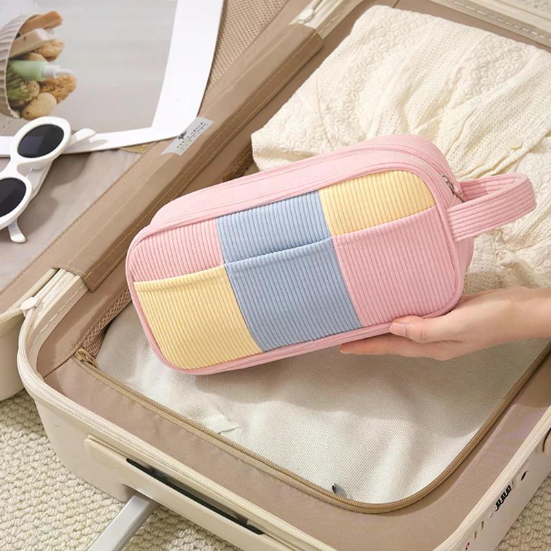 Minimalist Corduroy Makeup Handbag Large Capacity Travel Cosmetics Storage Bag Makeup Bag For Women