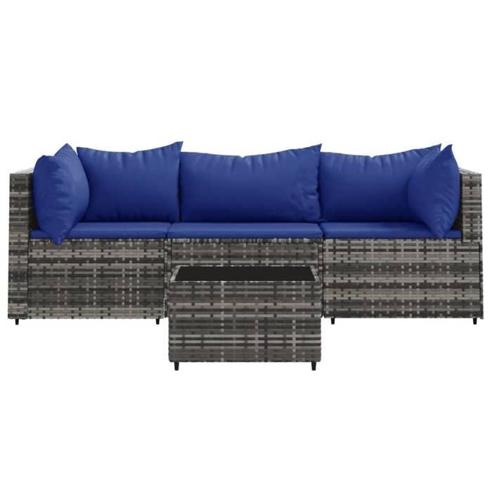 VidaXL Salon de jardin 4 pcs avec coussins Gris Résine tressée, ensemble de salon d'extérieur, ensemble de mobilier 319847