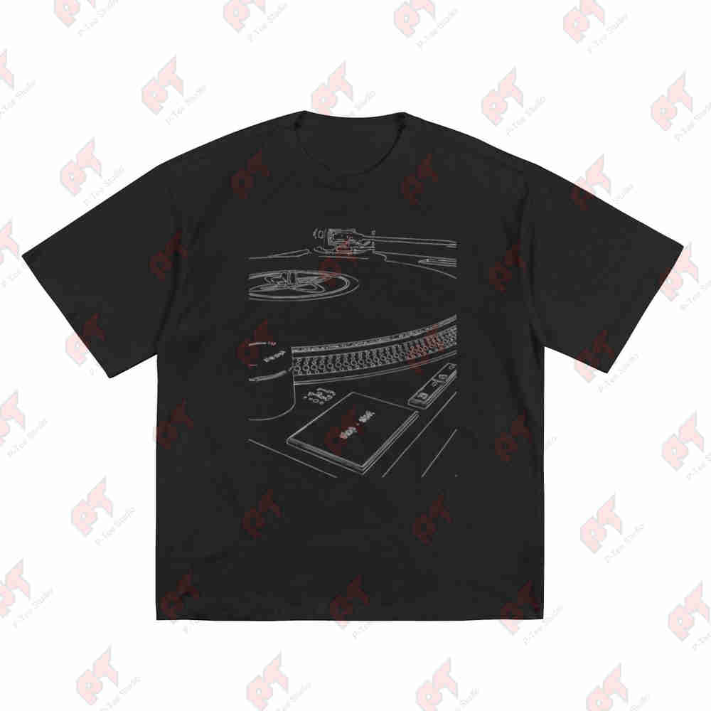 DJ Turntable Music Vinyl Record Player Short Sleeve Tee 100% Cotton T-Shirt