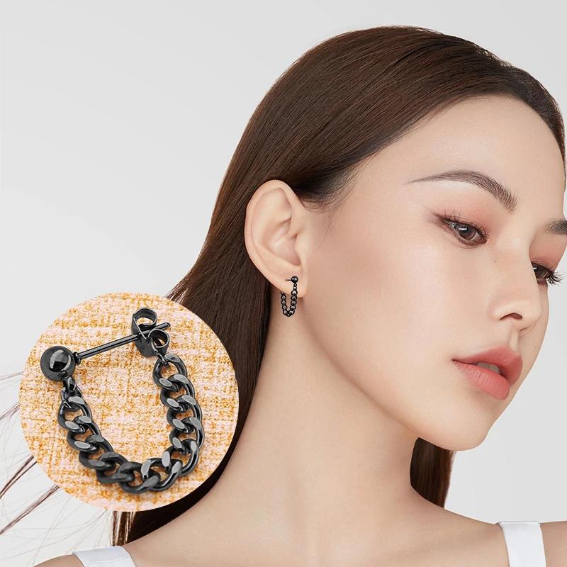 2025 New Stainless Steel Chain Stud Earrings Hypoallergenic Light Luxury Jewelry for Women and Man for Daily Party