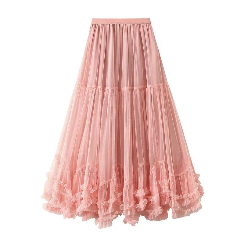 Mesh Half Body A- Line Large Swing Fluffy Skirta Big Hemline Pettiskirt