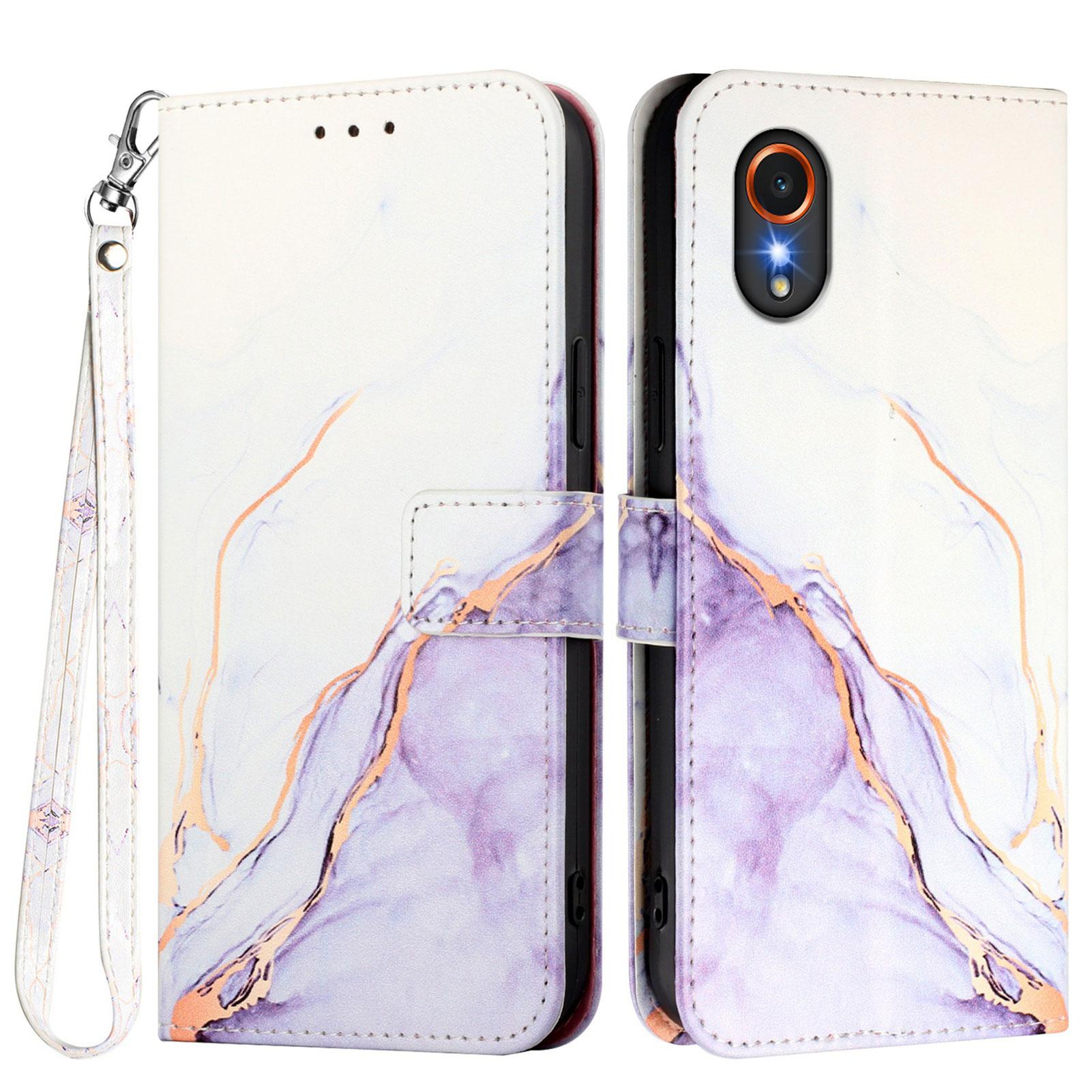 

For Samsung Galaxy Xcover7 Case with Strap Marble Pattern Leather Phone Cover Card Holder E