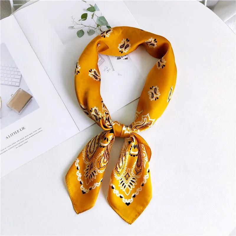70cm Fashion Bandana Hair Scarf For Women Paisley Print Kerchief Silk Satin Head Scarfs Square Shawl Wraps Neck Scarves For Lady