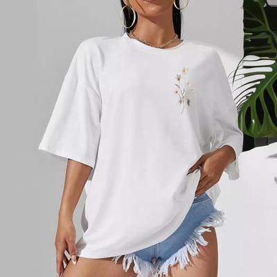 Beautiful Flower Clusters Print Cotton Women T-Shirts Casual Breathable Soft Short Sleeve Tops Loose Comfortable Street Clothes