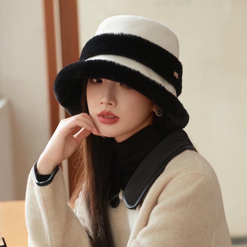 

2024 Women s Velvet Thick Warm Fisherman Hat - Winter Furry Basin Style for Large Head Sizes One Size, MM1709 білий