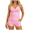 Women's Two-Piece Swimsuit Slim Fit V Neck Camisole Shorts Set Solid Color Tankini Beach Vacation Swimwear Sexy Outfit Bikinis