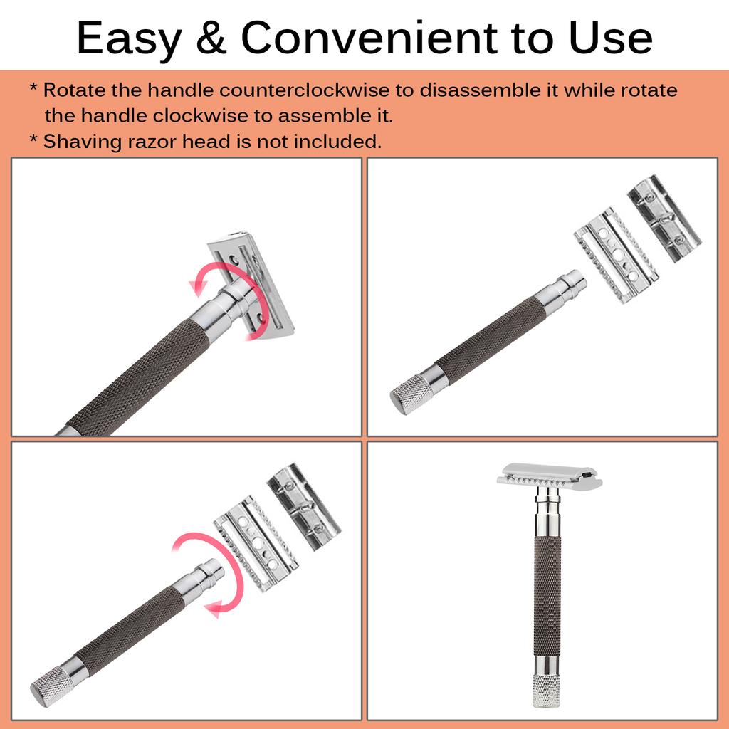 Shaving Handle for Double Edge Shaving Razor Stainless Steel Safety Beard Razor Replacement Razor Handle Grip Manual