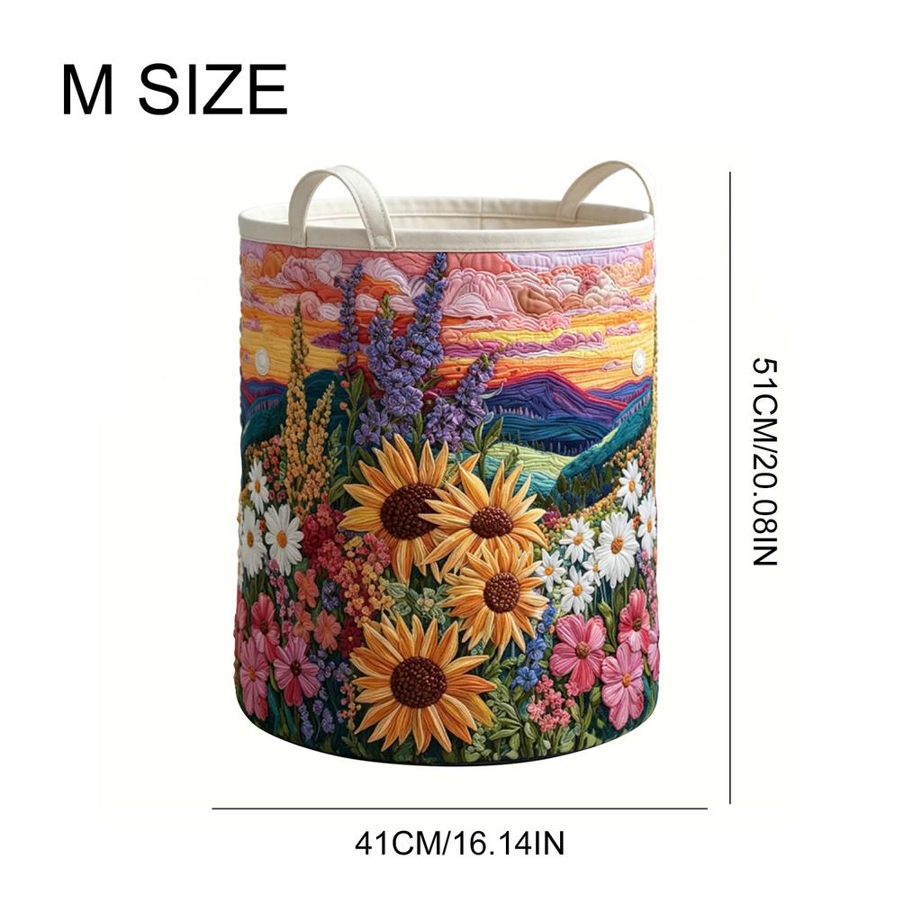 Foldable Laundry Hamper Basket Reusable Boho Quilted Laundry Baskets Fabric Floral Storage Hamper for Nursery Laundries Room