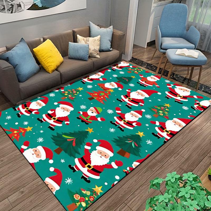 Christmas Santa and Tree Pattern Carpet for Home Decoration - Green Suitable for use as an anti-slip for living room bedroom sofas
