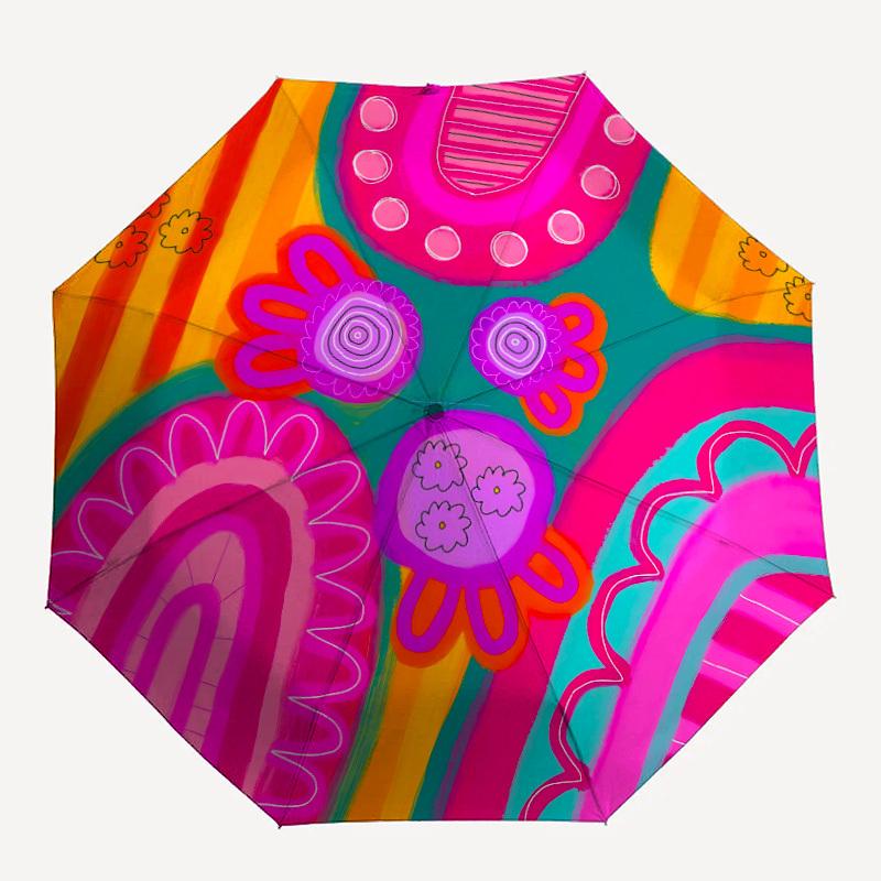 

1pc Abstract Colorful Flowers Automatic Opening/Closing Folding Umbrella with 24 Ribs, Plastic Handle, Windproof Portable Sunshade Umbrella y250726064