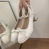 High Heels Women's 2025 New Chinese Bow Pearl Chain Square Head Light Mouth Thick Heel Versatile Mary Jane Shoes