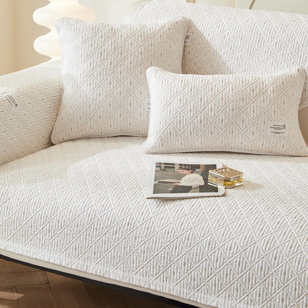 New Pure Cotton Sofa Cover Seat Cushion Plaid Striped Retro Style All-season Non-slip Sofa Cover Anti-wrinkle and Wear-resistant