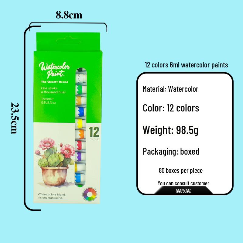 Children's 12-Color 6ml Watercolor Acrylic Gouache Pigment Set - Bright Colors for DIY