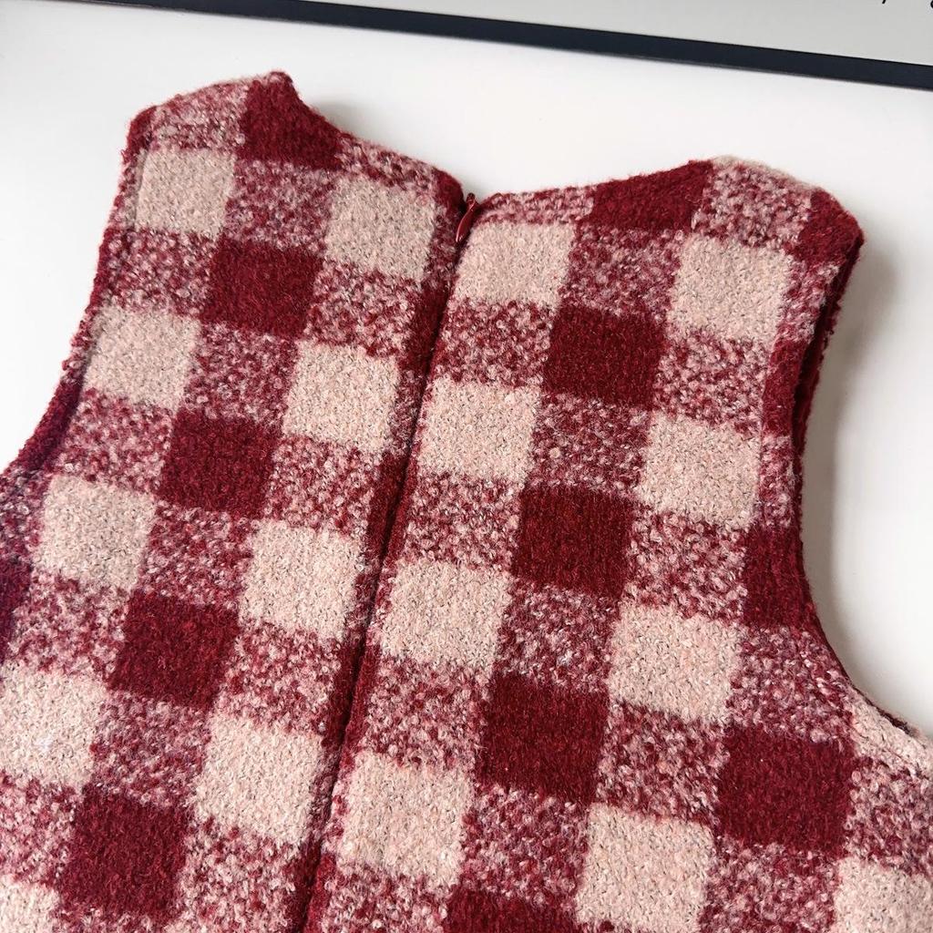 Girls' Mori Style Plaid Wool Coat & Vest Dress Winter Set