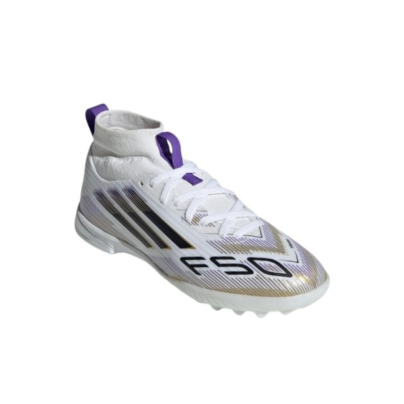 Adidas F50 League TF Mid Comode Versatili Antiscivolo Resistenti Scarpe da Calcio per Bambini Scarpe da Calcio per Bambini Bianco Platino JI3550