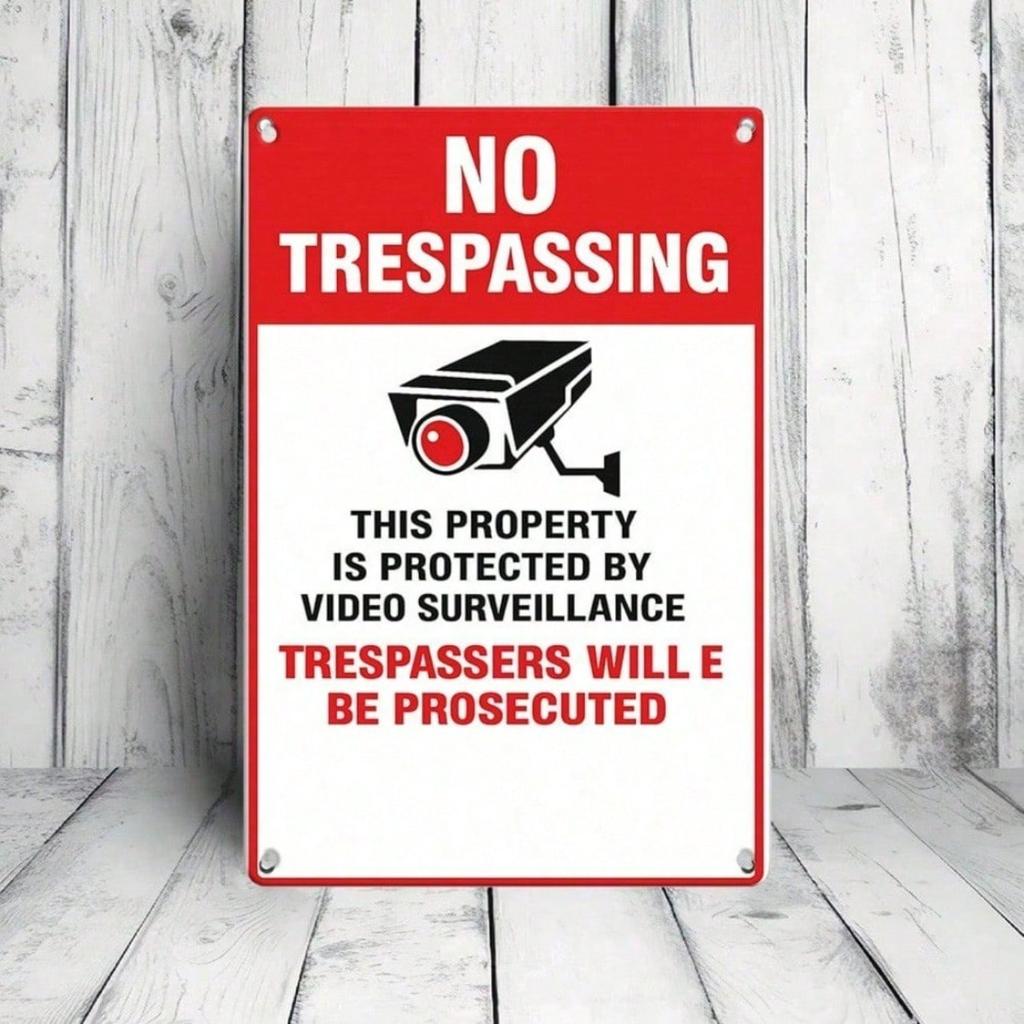 1pc 2D Flat Tin Sign No Trespassing Video Surveillance Retro Metal Plaque, 12x8 Inch Vintage Wall Decor for Home Living Room