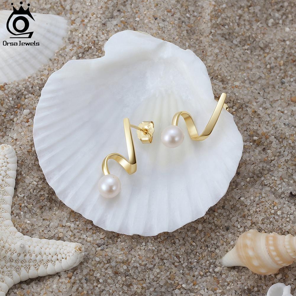 ORSA JEWELS Classic 925 Sterling Silver Geometry Earrings with 6mm Cultured Freshwater Pearl for Women Anniversary Jewelry GPE33