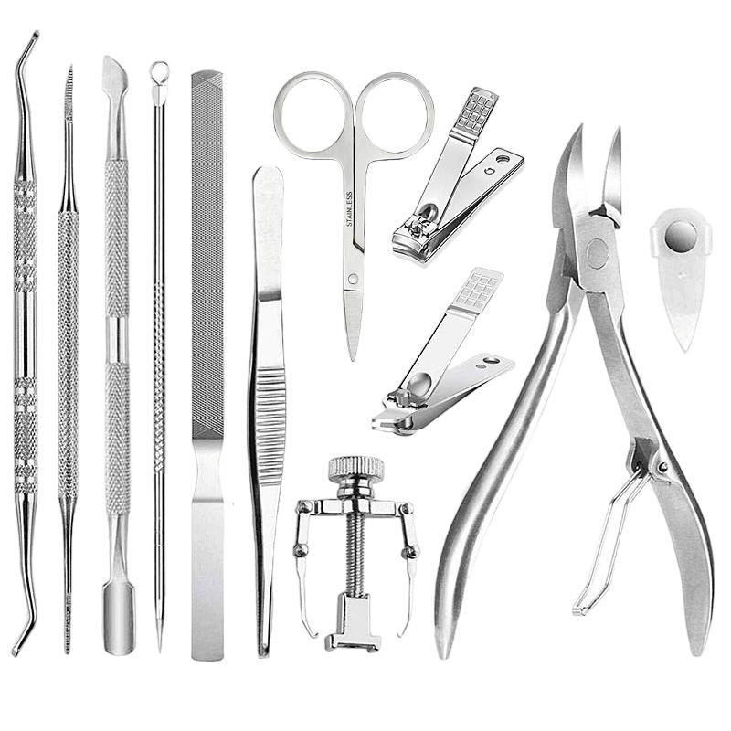 Stainless Steel Pedicure Kit 12 Pieces Professional Manicure Set Silver Portable Nail Care Tools