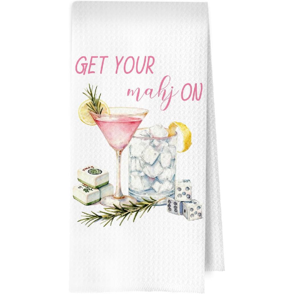 Mahjong Cocktail Kitchen Towels - Coquette Mah Jong Gifts Decorative Waffle Dish Towels, Mahjong Accessories and Gifts Hand Tea Towel, 16x24 Inch Mahjong- 05