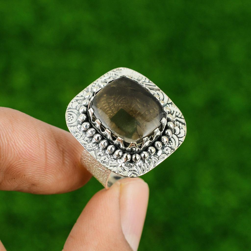 Mothers day Sale Natural Smoky Quartz 925 Silver Statement Ring Jewelry US 9.5