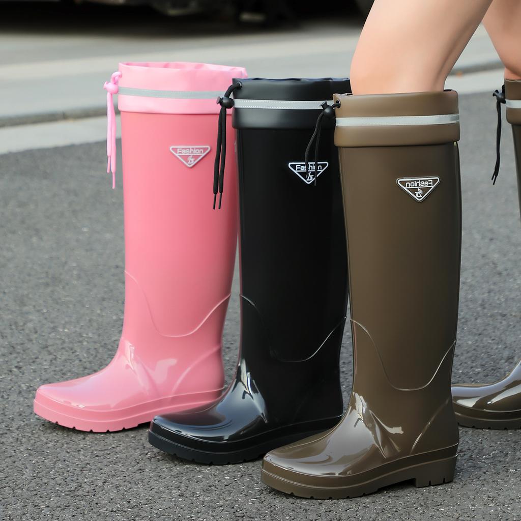Extra high rain shoes women's adult 42cm knee rain boots anti-skid fashion velvet rice transplanting rubber shoes