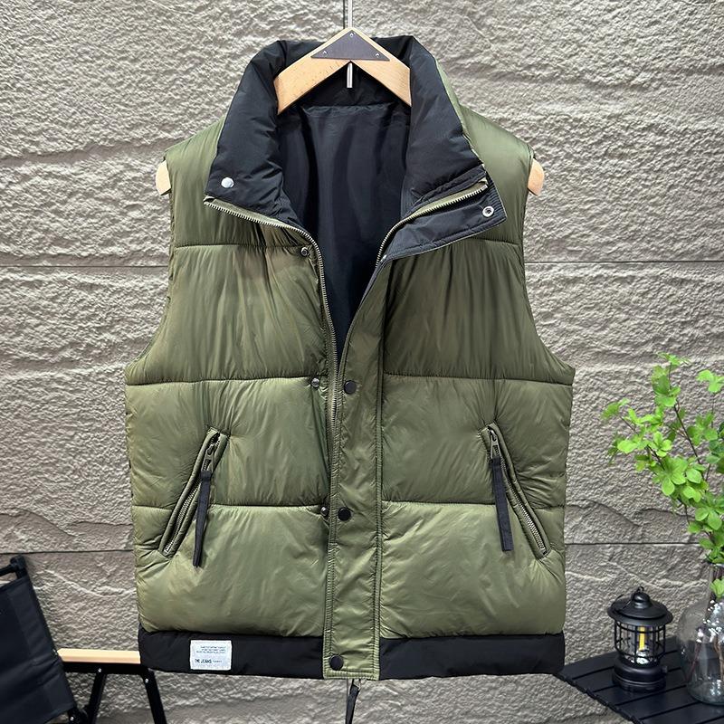 

Простой стиль мужской пуховый жилет осень и зима куртка со стойкой воротником модный универсальный повседневный топ теплый и утолщенный жилет тренд 4XL армия зеленый