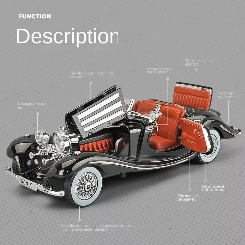 1/24 Mercedes Benz 1936 500K Classic Vintage Alloy Diecast Car Model Sound Car