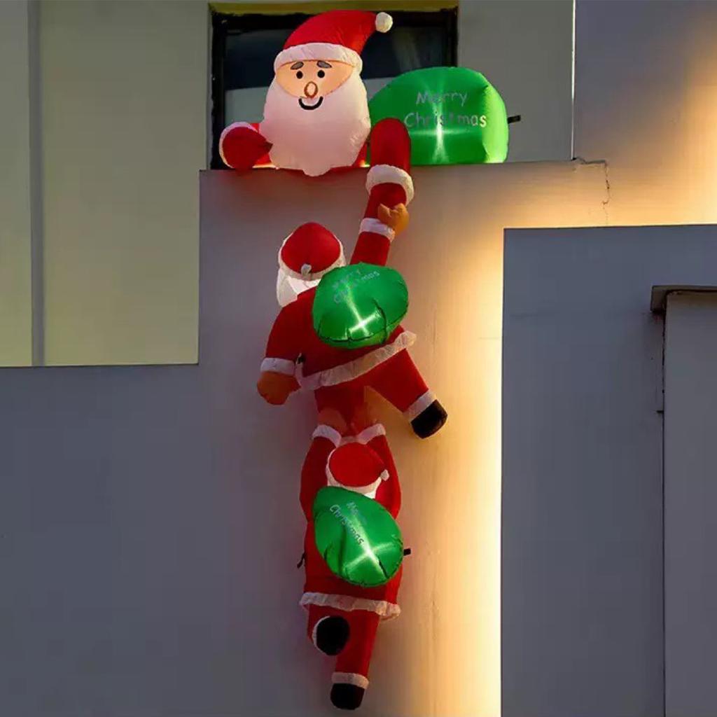 Christmas Inflatable Outdoor Decoration Climbing Santa Claus Gingerbread Inflatable Santa Claus Outdoor with Elf & Reindeer Deco