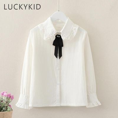 Camisas de estilo Preppy para niñas, ropa de otoño, Camisa de algodón de manga larga para niñas, ropa para niños, camisetas con lazo para adolescentes de 6, 8 y 10 años