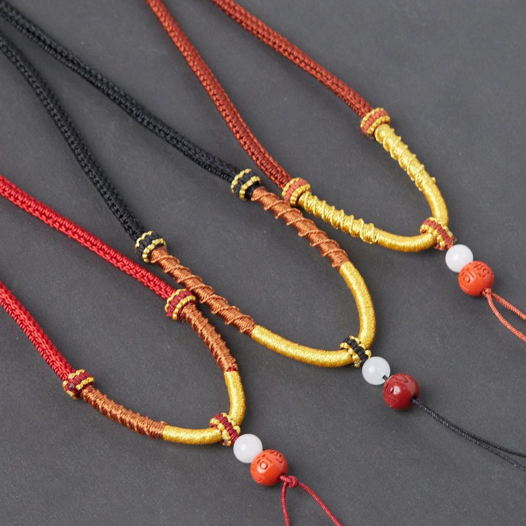 Hand-woven Jade Pendant Lanyard Necklace - Adjustable Unisex Rope