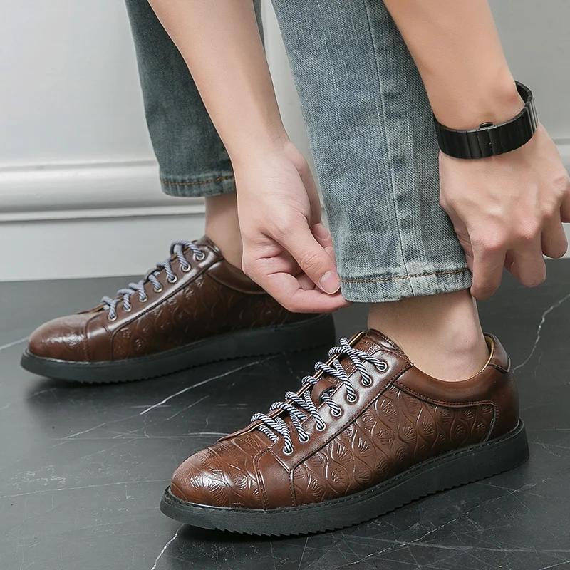 Модные мужские повседневные кожаные туфли мужские удобные на толстой подошве мужские — фото 2