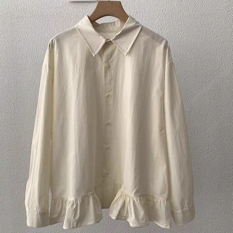 2026 Spring Stylish Loose-Fit Cotton Ruffle Patchwork Long Sleeve Doll Top for Women
