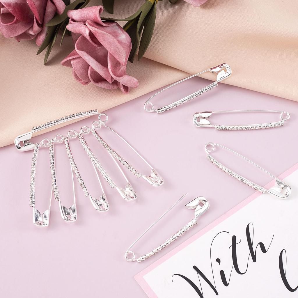 5Pcs Silver Rhinestone Safety Pins Sweater Shawl Clips Women Brooch Pins Jewelry Making Supplies For Clothes Hats Shawl