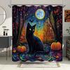 Halloween Schwarze Katze im Mondlichtwald Wasserdichter Duschvorhang, Moderne Badezimmerdekoration, Stilvoll und Langlebig, Perfekt für den Heimgebrauch