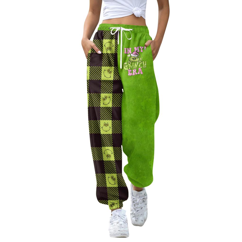 Women's Casual Fashion Christmas Print Sweatpants With Drawstring Waistband And Cuffed Legs